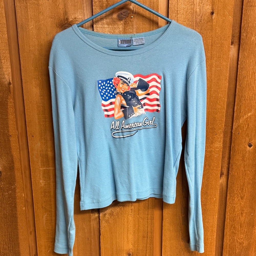 Y2K Xtreme Light Blue "All American Girl" Long Sleeve Tee